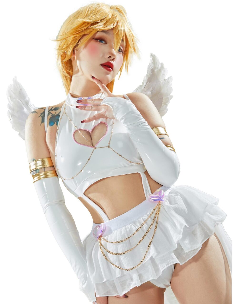 1200 Anime Cosplay Lingerie Set Hollow Halter Bodysuit and Mini Skirt